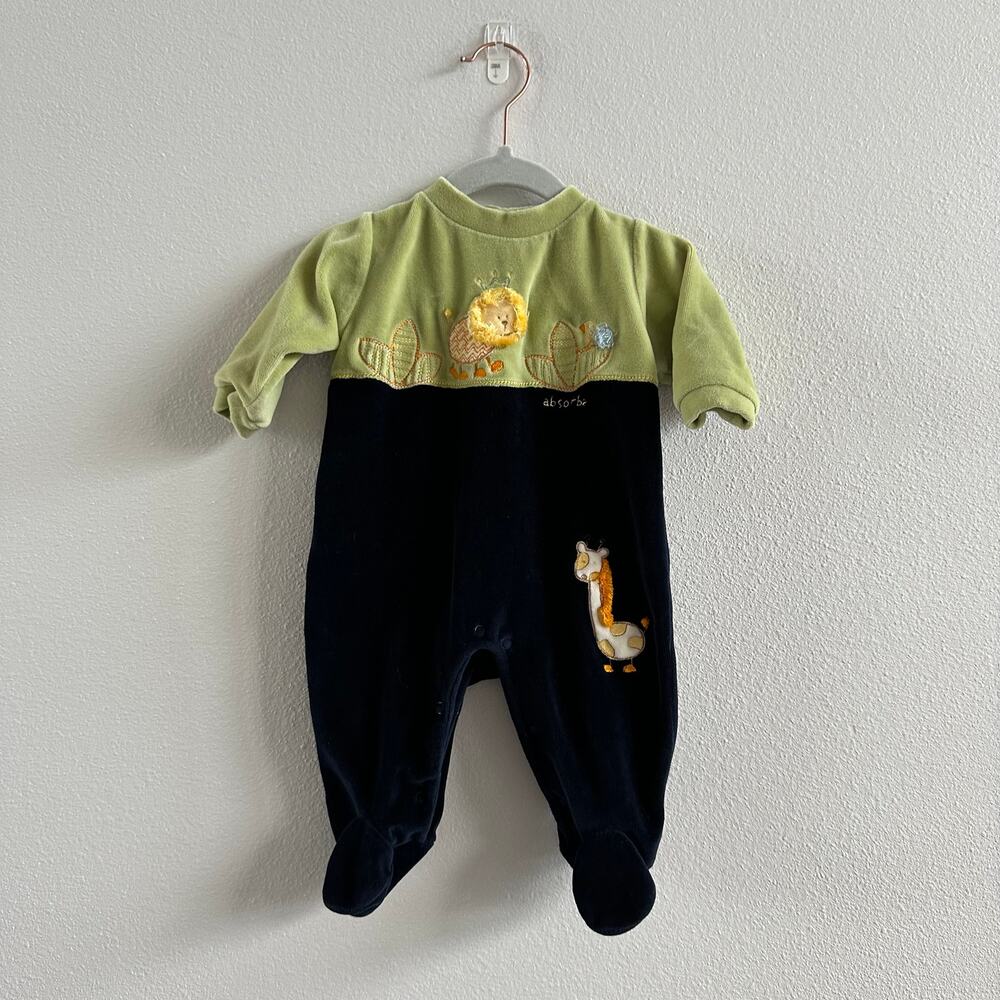 Vintage Absorba Baby one piece velvet Lion and Giraffe appliqué  3M